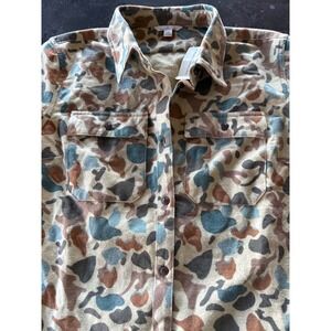 LL Bean Signature Chamois Duck Camo Tunic Button Down Shirt Womens Large Shacket